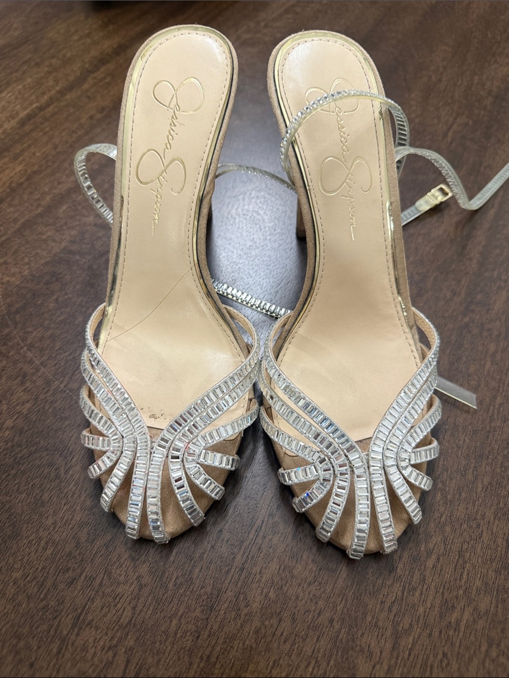 Jessica Simpson Silver Beaded Open-Toe Heels